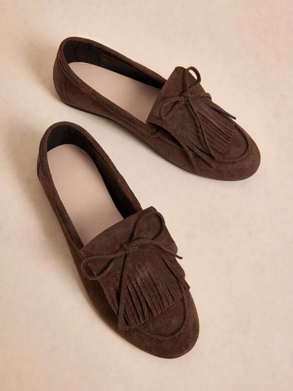 Rosivie Women's Bow Decor Tassel Design Fashion Flat Loafers