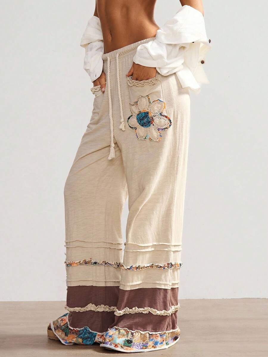 Bohemela BOHO Vacation Casual Knit Patchwork Loose Women's Pants