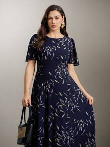 Flouryn Women's Plus Size Elegant Chiffon Printed A-Line Dress Vacation Spring Dress Summer Women Outfit Elegant Formal Women Dresses Easter Women Dress Tea Party Outfit