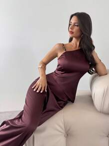 Firerie Bộ trang phục hai mảnh áo và quần hở lưng bất đối xứng thanh lịch dành cho nữ, trang phục tốt nghiệp, trang phục giáo viên, bộ trang phục trở lại trường - Cà phê nâu - Xem 7