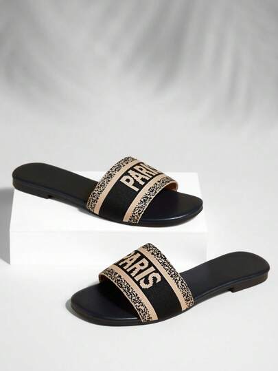 SHUZIA Women's Elegant Slip On Paris Embroidered Flat Sandals Vacation Shoes Casual Shoes Beach Shoes Mother's Day Present For Christmas