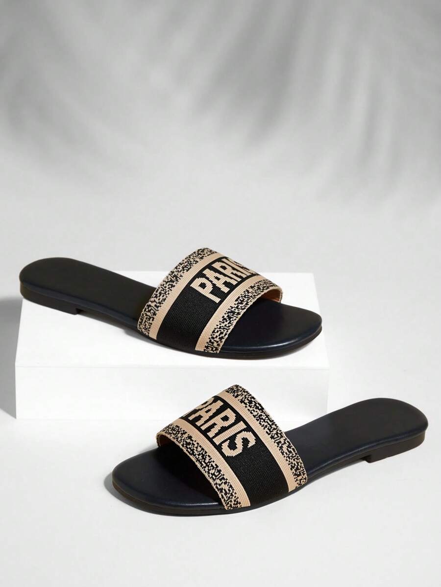 Denimoi 女士优雅巴黎刺绣平底凉鞋 - 藏蓝色 - 查看 1