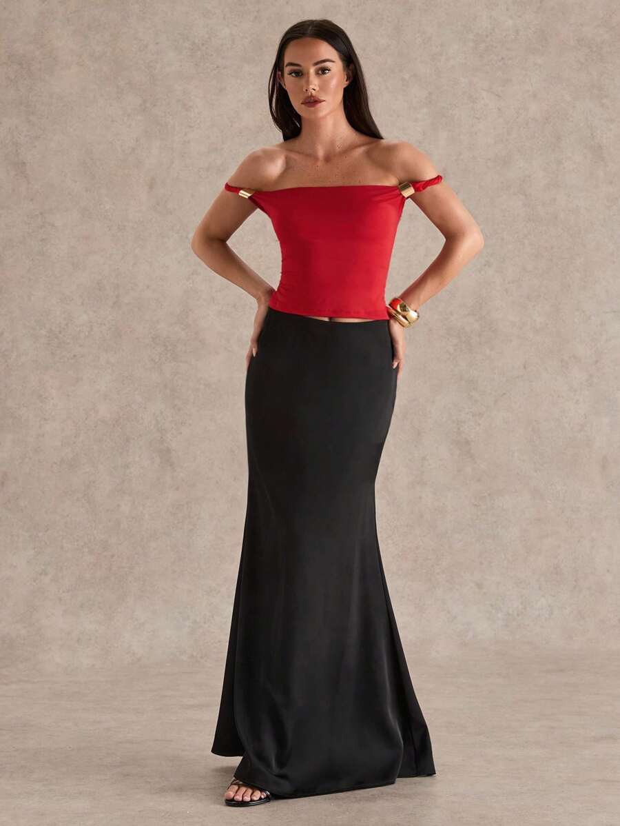 Glamine Red Color Off The Shoulder Ruched Body Top,Date Night Top,Birthday Top,Going Out Top,Back To School Clothes,Concert Top,Streetwear,Women Office Top - Red - View 1