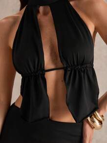 Glamine 2 pièces Ensembles de couleur noire Sexy Découpe Dos Nu Maxi Jupe Sets, Ensemble de Club, Vêtements de Rentrée Scolaire, Vêtements d'Automne, Ensemble de Concert, Streetwear, Ensemble pour Soirée, Ensemble d'Anniversaire pour Femme, Ensemble pour Sortie - Noir - Voir 7