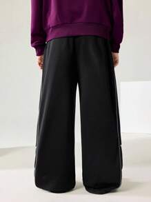 JNSQ 青少年男孩服装，秋季弹性腰部趣味星星印花超大休闲运动卫衣和直筒裤，适合秋冬日常穿着、户外活动、度假、街头服饰、派对和休闲 - 黑色 - 查看 2