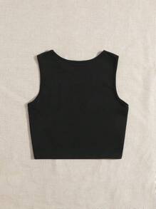 SHEIN Leap Crew Tween Girls' Heart Design Casual Basic Tank Top, Suitable For Summer - Black - View 4