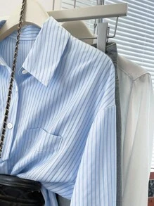 INAWLY Camisa de manga larga a rayas para uso casual/oficina de mujeres