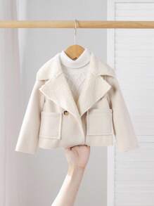 SHEIN Áo khoác giữ nhiệt đa năng thường ngày cho bé gái, thích hợp cho các chuyến đi chơi và mua sắm Áo khoác cho bé gái Áo khoác mùa đông cho bé gái Áo khoác lông cừu cho bé gái Áo khoác cho bé gái Áo khoác mùa thu cho bé gái - Màu be - Xem 8