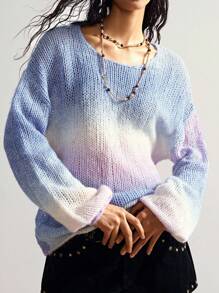 Bohemela 女式渐变色圆领落肩长袖休闲宽松毛衣秋冬款 - 彩色 - 查看 1