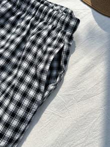 CovetEZ 大码黑白格子抽绳休闲宽松裤，初秋 - 黑與白 - 查看 3