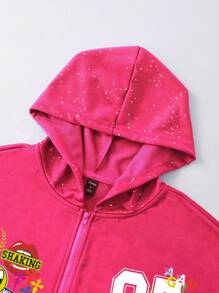 ROMWE MEN Prep Spring/Summer Casual Graphic Pink Men's Loose Short Sweatshirt With Shiny Sequin Decor, Streetwear, Fall, Y2K - Hot Pink - View 2