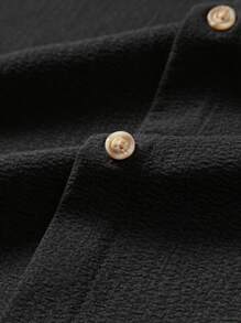 OTTIMOZO Men Simple Casual Holiday Black Short Sleeve Shirt And Pocket Shorts Set - Black - View 6