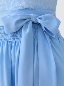 Fairmaia 德国传统女式荷叶边领泡泡袖上衣和连衣裙套装 Dirndl 慕尼黑啤酒节传统德国传统复古无袖女式连衣裙传统 Dirndl 方领连衣裙和围裙，适合十月、万圣节 - 藍色 - 查看 3