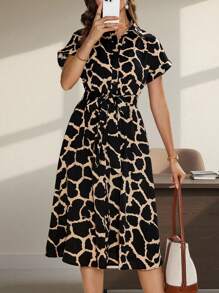 SHEIN Clasi Allover Print Belted Shirt Dress