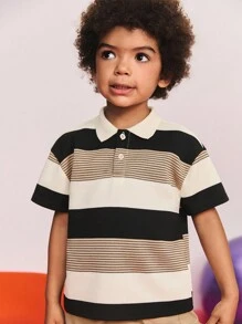 Leap Crew Leap Crew 2pcs/Set Young Boy Casual Striped Polo Shirt And Shorts Set Boys Striped Polo Shirt And Shorts ,Back To School Season, Christmas