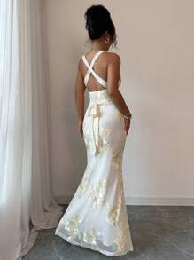 Rafferiza Mesh Floral Bodycon Long Dress For Women Summer Dress Looks Of Party - Yellow - View 5