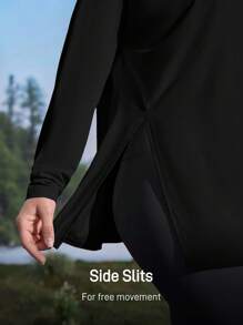 In My Nature 女式落肩长袖圆领户外T恤，侧开衩下摆，女式防晒衬衫，女式长袖健身衬衫，女式徒步衬衫，清凉健身上衣，女式Upf衬衫