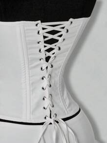 SHEIN ICON Going Out White Solid Color Tight Bandeau Top And Pleated Mini Skirt Casual 2 Pieces Set - White - View 11