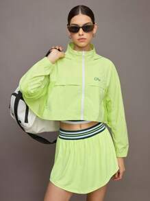 Activina Buchstaben-Muster Reißverschluss Kurze Lose Passform Langarm Sportjacke