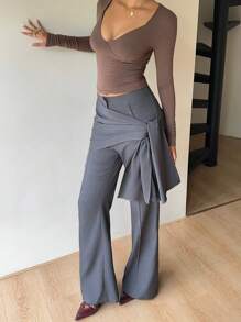 Siren Gaze 新款秋季女士灰色通勤裹身式西装裤 - 灰色 - 查看 4