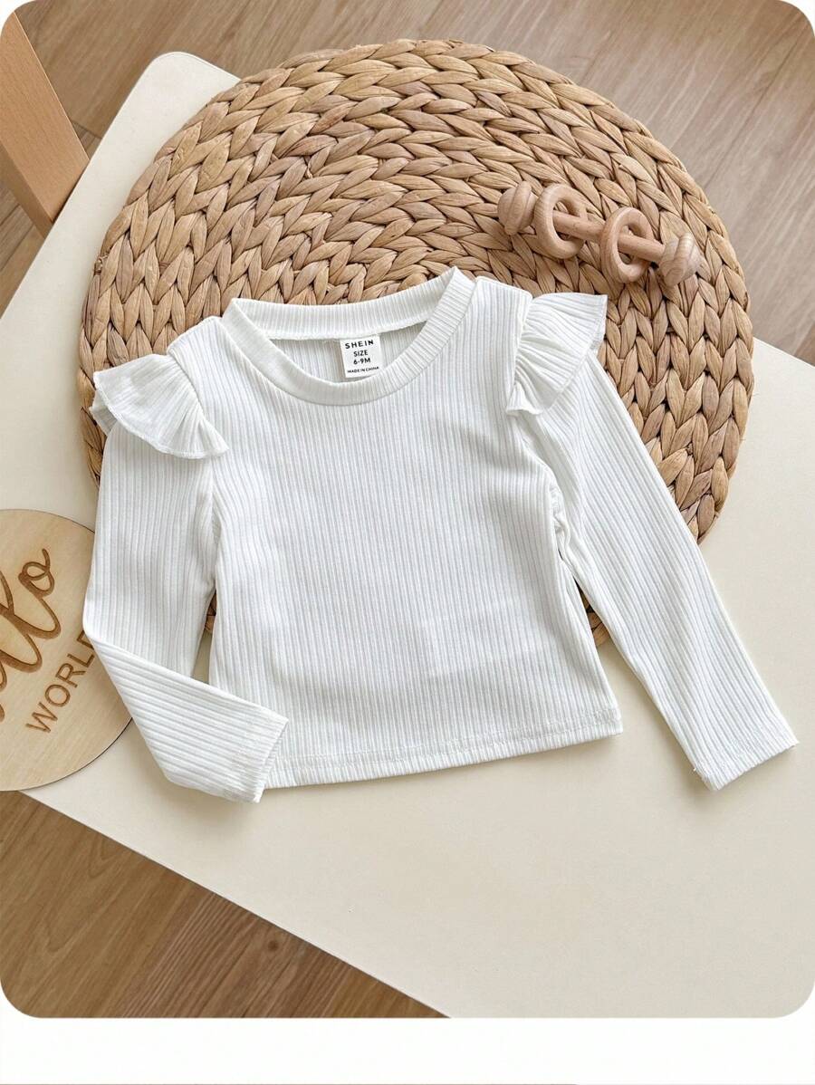 Camiseta De Punto Acanalado Con Ribete De Volantes Para Bebé Niña