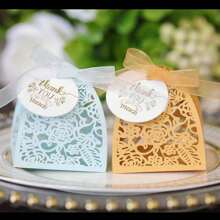 25 piezas/paquete Caja de caramelos de rosa con etiqueta de agradecimiento, caja de empaque de chocolate cortada con láser, ideal para boda, Día de San Valentín, cumpleaños, fiesta, decoración de regalo, Navidad, decoraciones, suministros