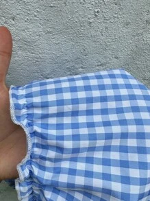 Sunnyshic Camiseta a cuadros casual para mujer, cintura ceñida ceñuda, decoración con lazo