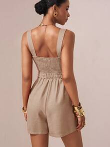 Zivah 2026 Summer New Music Festival, Easter, Mother's Day, Wedding Season, Attend Wedding, Birthday Party, Daily Casual, Basic Versatile, Leisure, Cruise Travel, Beach, Sunbathing, Viral , Street Style, Elegant, Commute, Business Casual, Bamboo Node, Linen, Drawstring, Button Front, Pockets, Brick Red Women Jumpsuit