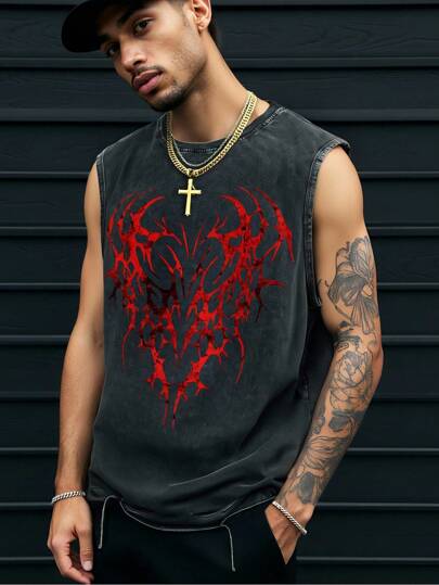 Goth Top sin mangas casual con estampado de copos de nieve, estilo gótico, para Halloween