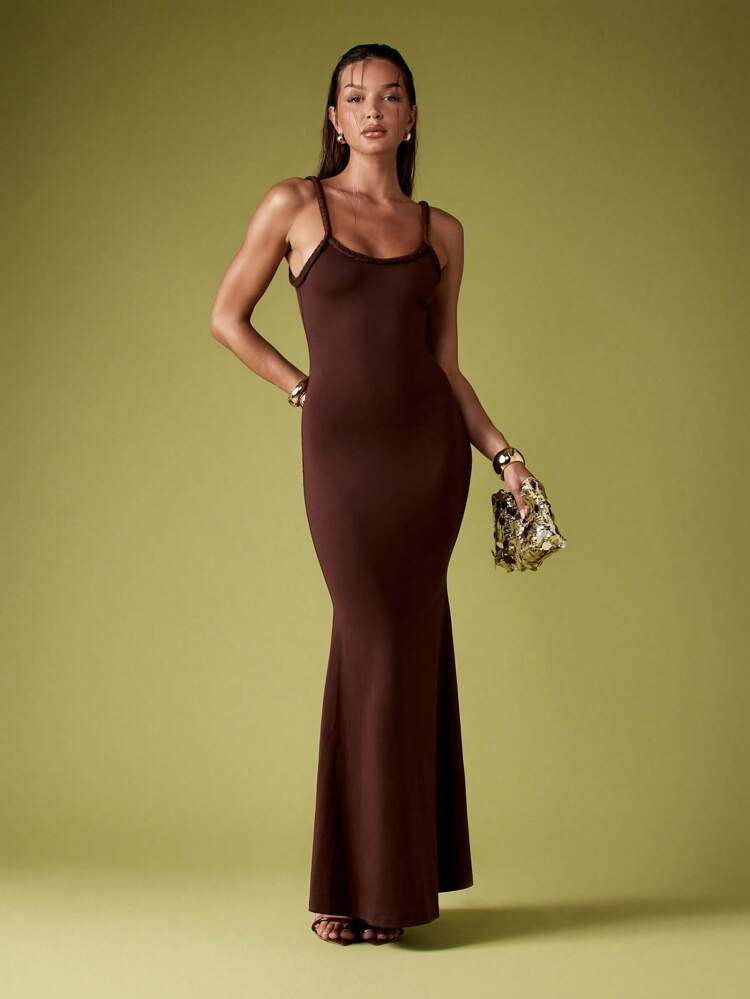 MISSGUIDED Braided Strap Evening Maxi Dress Bodycon Floor Length Formal Gown Stretchy Empire Spaghetti Strap Elegant Party Special Occasion Dress