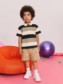 Leap Crew Leap Crew 2pcs/Set Young Boy Casual Striped Polo Shirt And Shorts Set Boys Striped Polo Shirt And Shorts ,Back To School Season, Christmas
