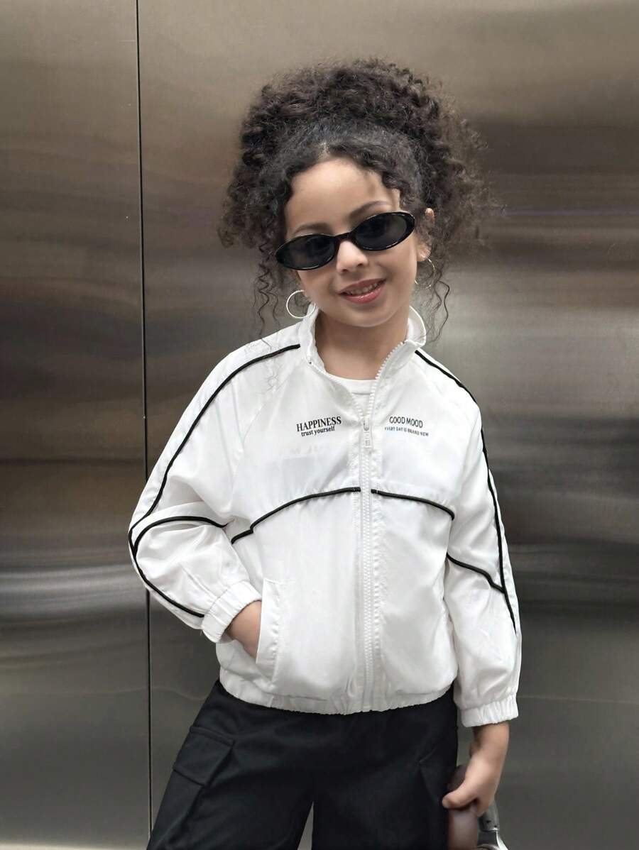 SHEIN Young Girl Woven Loose Casual Jacket Fashion Edgy Luxury White Zip Up Jacket Autumn Winter For Women - White - View 1