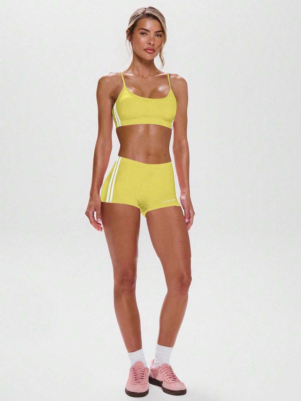 Active Spaghetti Strap Striped Side Cropped Cami Bra Top Workout Gympadel, Tennis, Pickleball Fitness