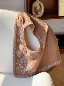 Comfortcana 棕色编织花卉印花女式休闲百搭背心 - 棕色 - 查看 6