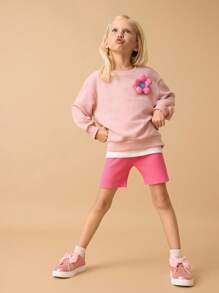 Maija Kids Maija Kids 2 件套女孩花卉图案 2 合 1 圆领运动衫和短裤套装，年轻女孩服装套装