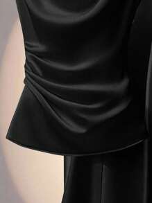 Franclia 女式纯色黑色荷叶边领时尚优雅衬衫 - 黑色 - 查看 2