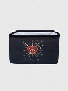 ROMWE Grunge Punk 1 件黑色背景心形图案收纳篮，适用于客厅、卧室、浴室、万圣节