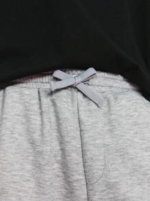 SHEIN Back To School Season Tween Boy Casual Minimalist Comfortable Mid-Waist Drawstring Letter Print Sweatpants Grey Sweatpants Tween - Grey - View 5