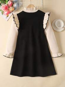 SHEIN Tween Girls Apricot And Black Jacquard Bowknot Long Sleeve Sweater Dress, Homecoming For Autumn Winter Sister Matching Outfits Matching Clothes For Girls Girls Black Dress Girls French Style Dress Girls Black Dress With Ruffle Sleeves Girls Spring Autumn French Style Dress Black Dress For Tweens Fall