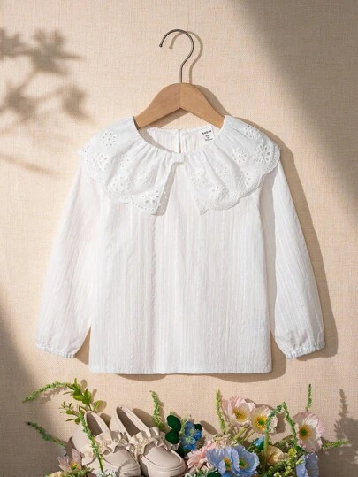 Souflis Souflis 1 件女童休闲简约时尚法式纯色翻领长袖常规衬衫