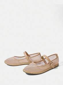 Styleloop 杏色网眼透气圆头平底休闲鞋，适合万圣节、圣诞节、派对 - 杏色 - 查看 3