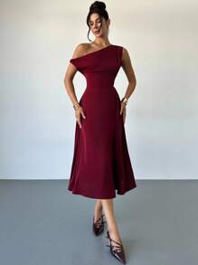 Firerie Váy chữ A dài vừa phải, cổ lệch, eo satin, đa năng, mới dành cho nữ, Trang phục mùa hè cho nữ, Váy dự tiệc cưới, Trang phục xuân/hè, Đi làm, Thanh lịch, Gợi cảm, Kỳ nghỉ, Bãi biển, Bohemian, Hawaii, Lãng mạn, Hẹn hò, Mùa cưới, Váy tốt nghiệp, Trang phục dạ hội, Trang phục biểu diễn, Hòa nhạc, Trang phục làm việc - Màu Đỏ Sâu - Xem 8