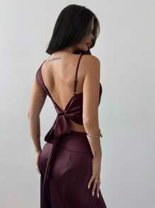 Firerie Bộ trang phục hai mảnh áo và quần hở lưng bất đối xứng thanh lịch dành cho nữ, trang phục tốt nghiệp, trang phục giáo viên, bộ trang phục trở lại trường - Cà phê nâu - Xem 3