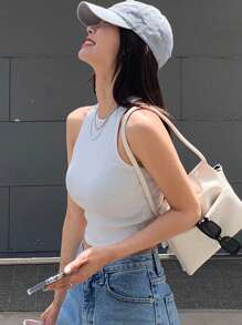 DAZY Rib-knit Crop Tank Top - White - View 7