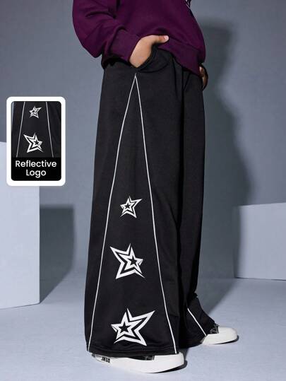 JNSQ Ropa para niño preadolescente, sudadera deportiva casual con estampado de estrellas y elástico en la cintura, y pantalones rectos, adecuado para otoño, invierno, uso diario, actividades al aire libre, vacaciones, streetwear, fiestas y ocio