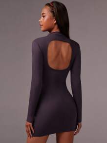 Athîral Women's Casual Backless Long Sleeve Bodycon Sports Dress - Purple - View 1