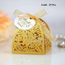 25 piezas/paquete Caja de caramelos de rosa con etiqueta de agradecimiento, caja de empaque de chocolate cortada con láser, ideal para boda, Día de San Valentín, cumpleaños, fiesta, decoración de regalo, Navidad, decoraciones, suministros