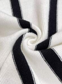 SHEIN Maternity Striped Round Neck Side Knot Casual Knitted Vest - Black and White - View 3