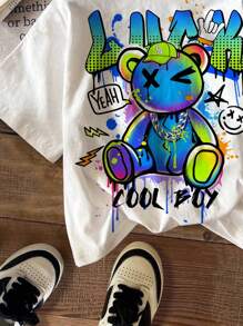 Casual T-shirt met korte mouwen en ronde hals voor jonge jongens met cartoonpatroon, geschikt voor de zomer