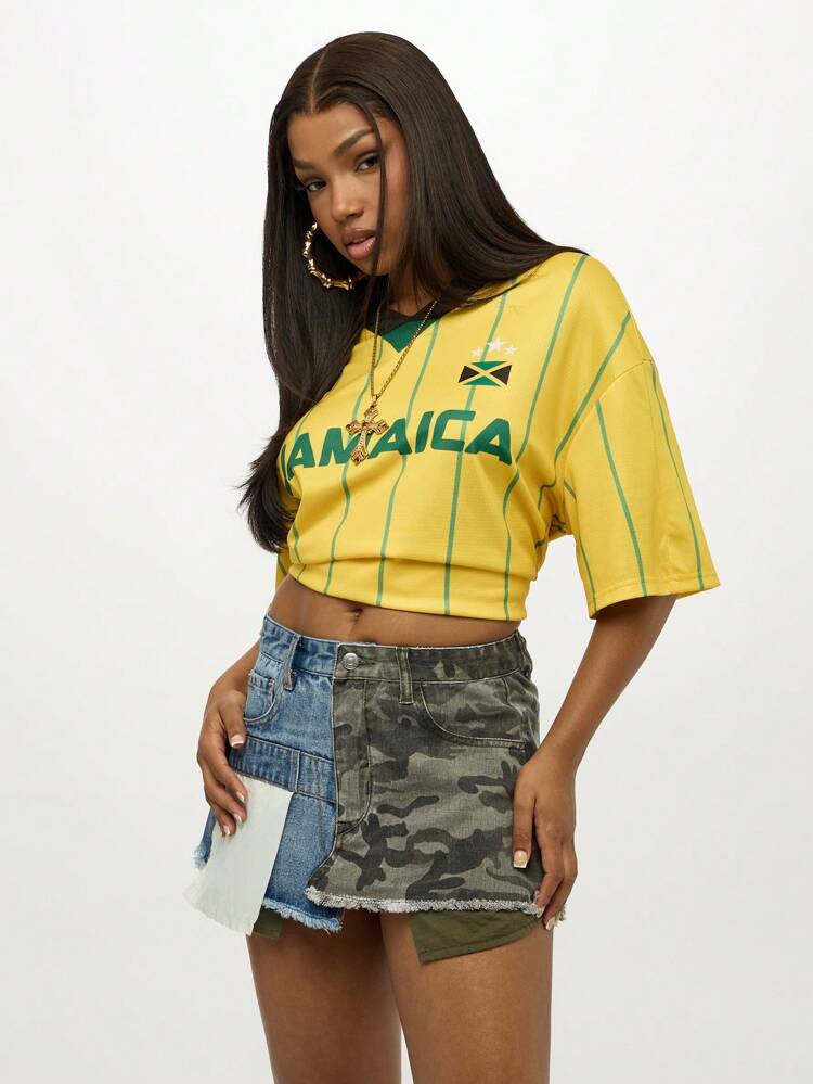 SUMWON WOMEN Deconstructed Denim Mini Skirt With Camo Patchwork